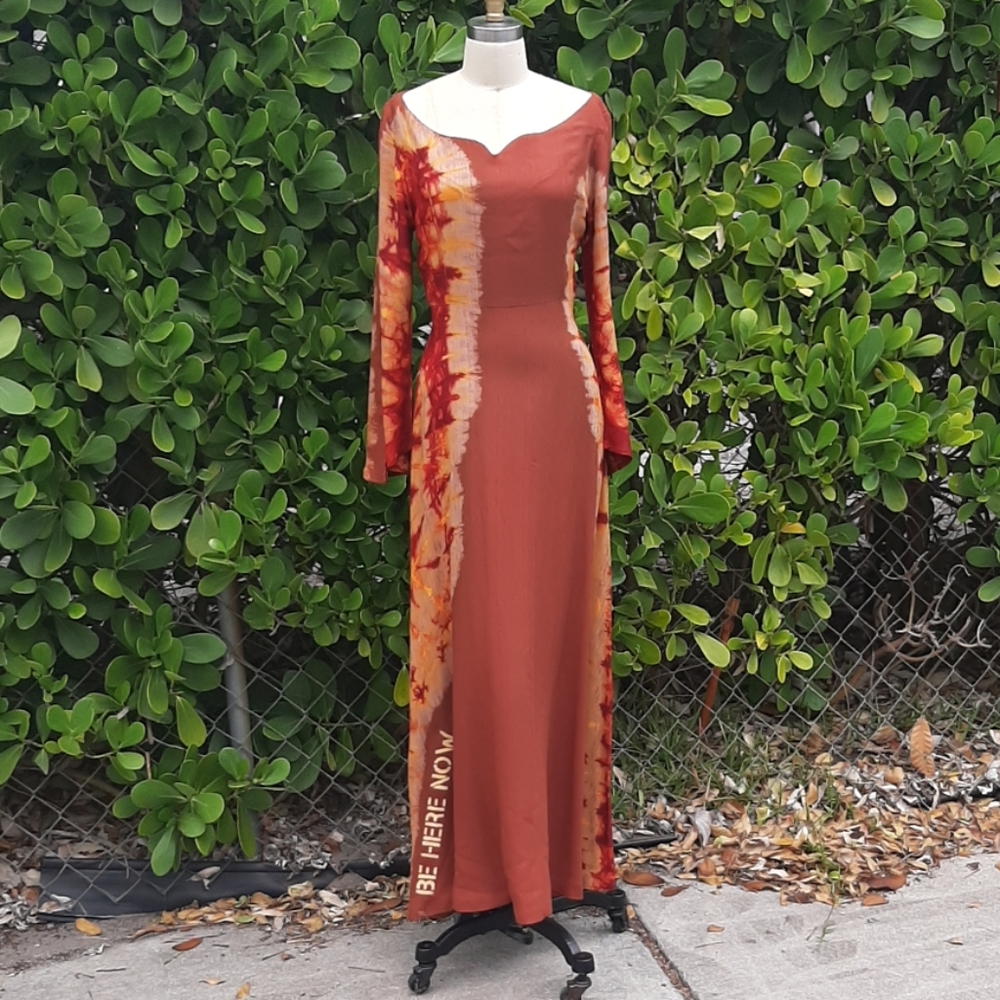 Long sleeve tie die repurposed design long dress